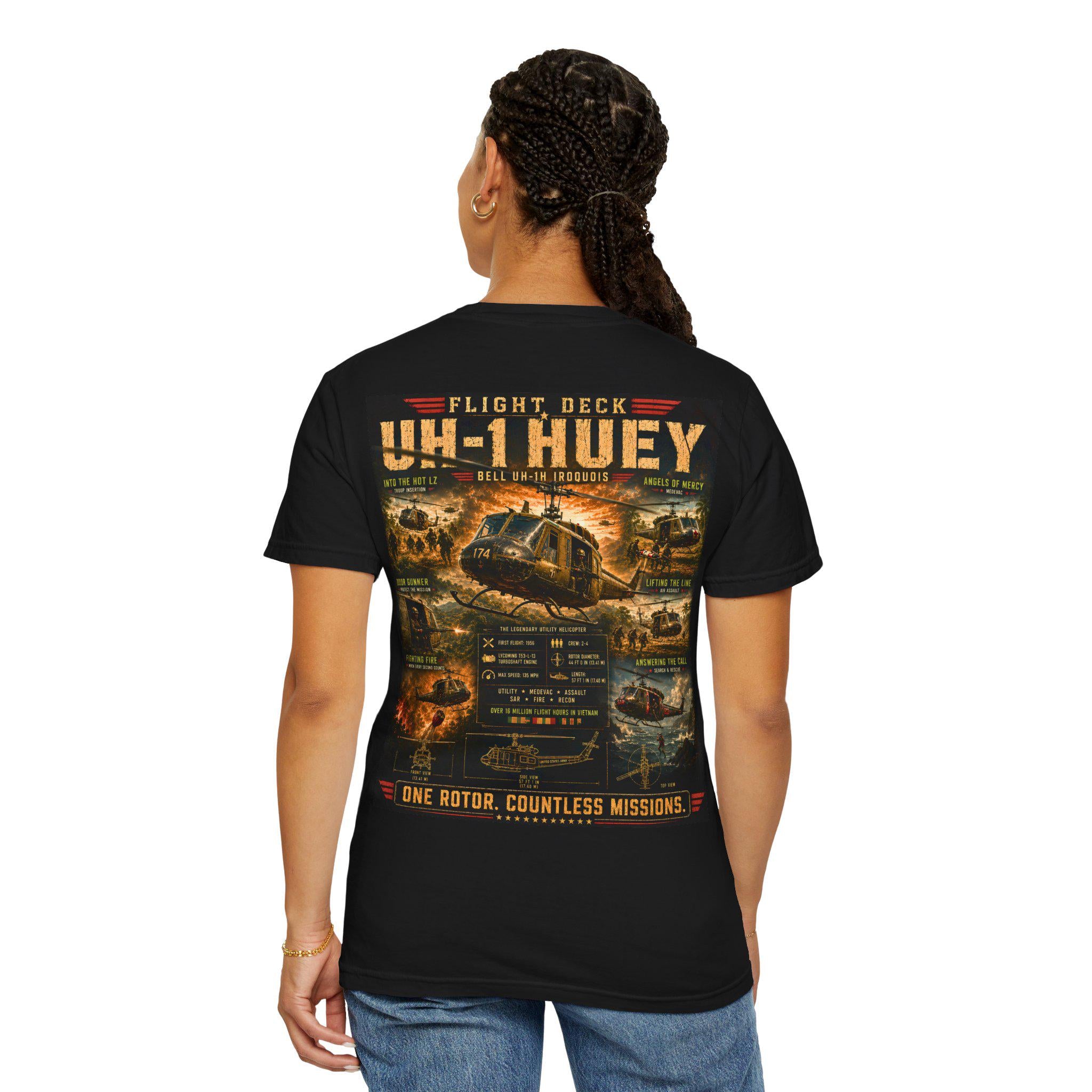 UH-1 Huey Helicopter T-Shirt | Military Aircraft Flight Deck Graphic