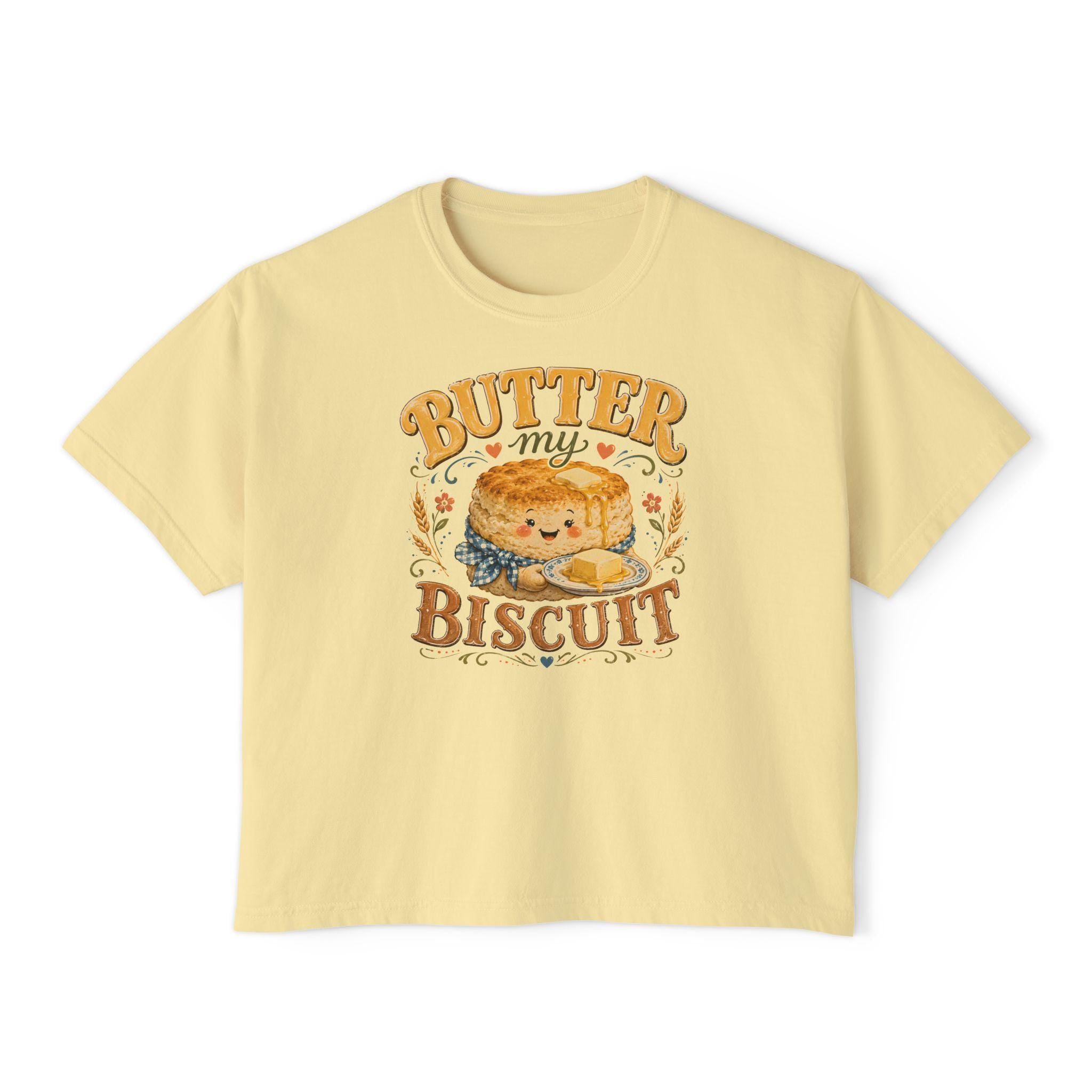 Butter My Biscuit Tee | Retro Smiling Biscuit Character Boxy Top