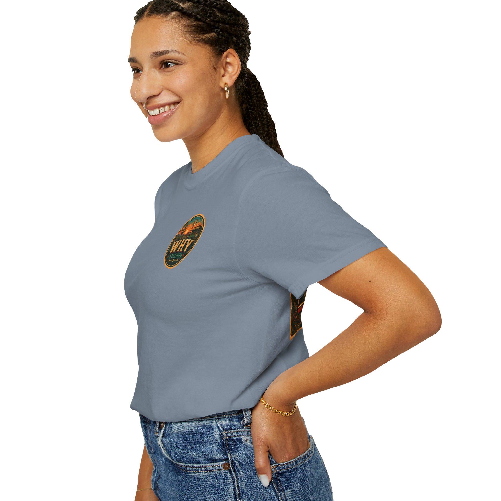 Greetings from WHY Arizona T-shirt | Road Trip Vintage Postcard Design