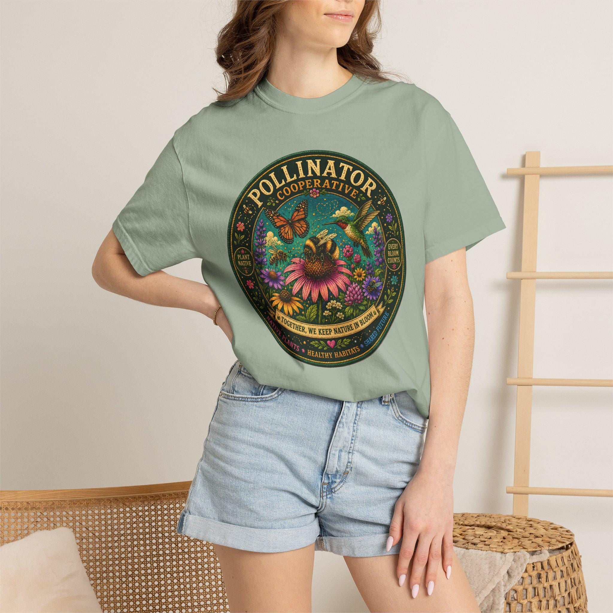 Pollinator Cooperative Shirt, Native Plants, Bee Butterfly Hummingbird Tee
