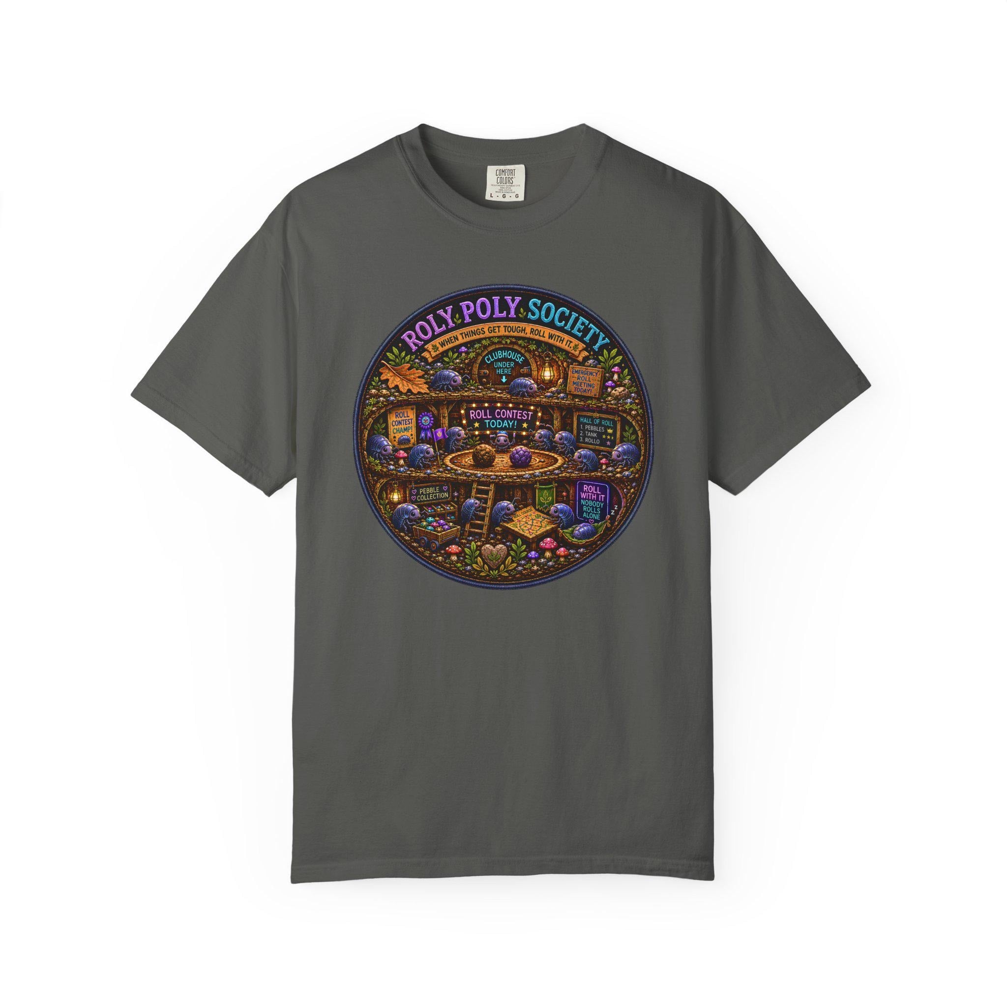 Roly Poly Society illustration T-Shirt | vintage arcade night scene