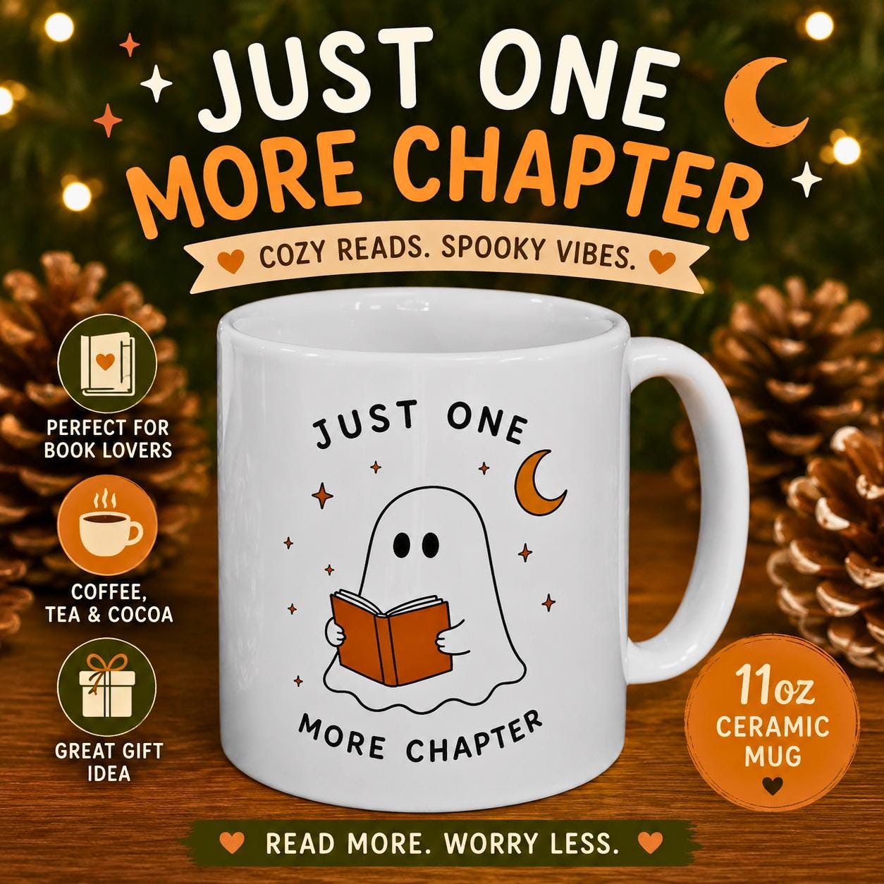 Ghost Reading Mug | Cozy Autumn Book Lover Ceramic Cup