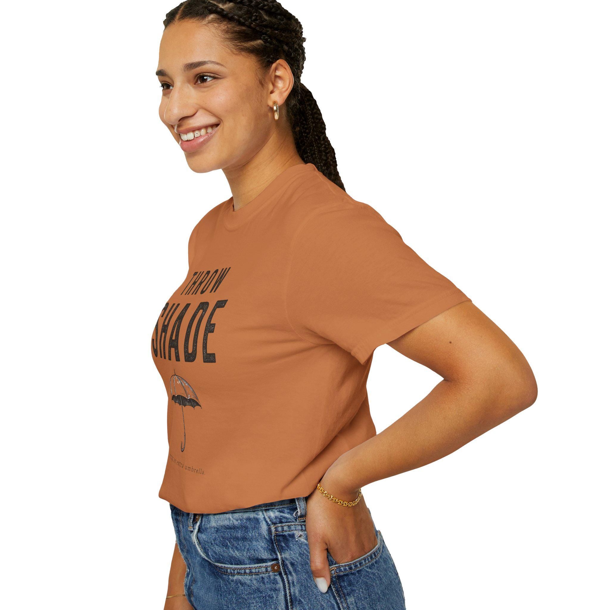 Throw Shade Umbrella T-Shirt | Funny Slogan Tee, Minimal Black Graphic