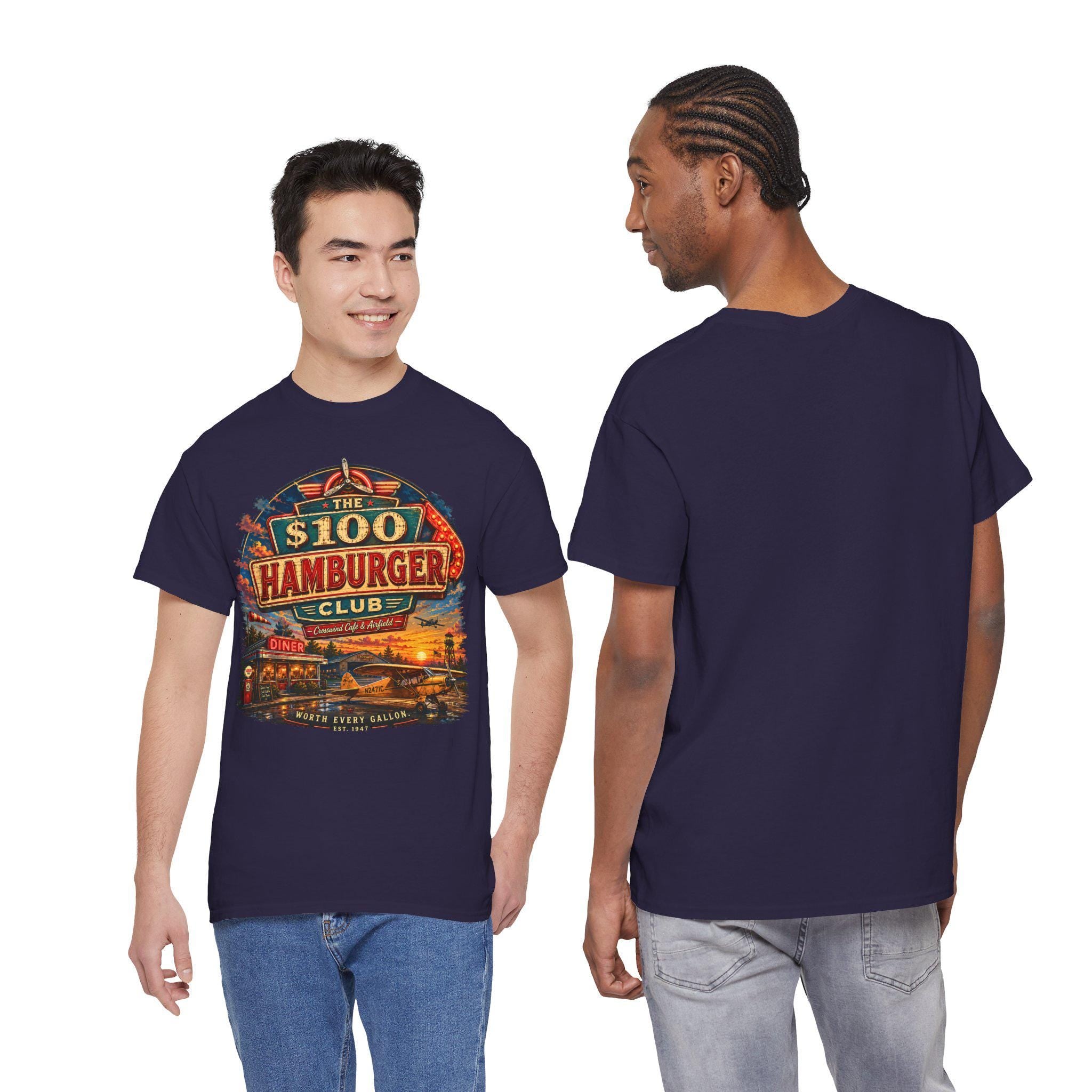 100 Dollar Hamburger Club Pilot Shirt, Vintage Aviation Diner Tee, Taildragger Airplane Gift