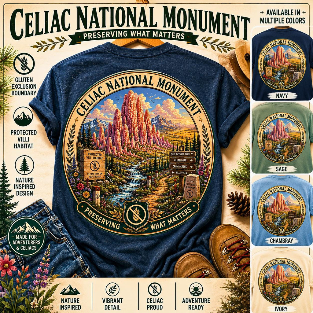 Celiac National Monument Graphic Tee, Gluten-Free Nature Apparel, National Park Style Shirt