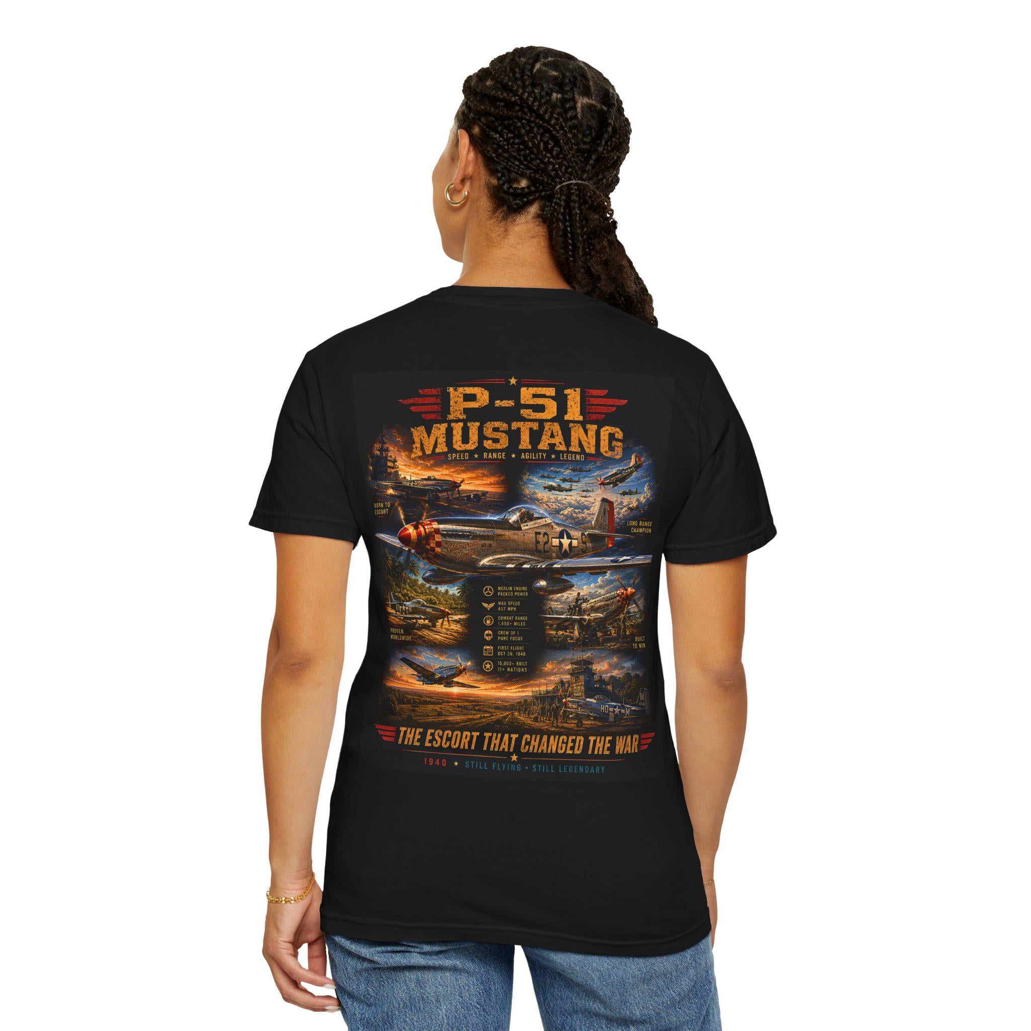 P-51 Mustang Vintage Warplane T-shirt | WWII Fighter Aircraft Graphic