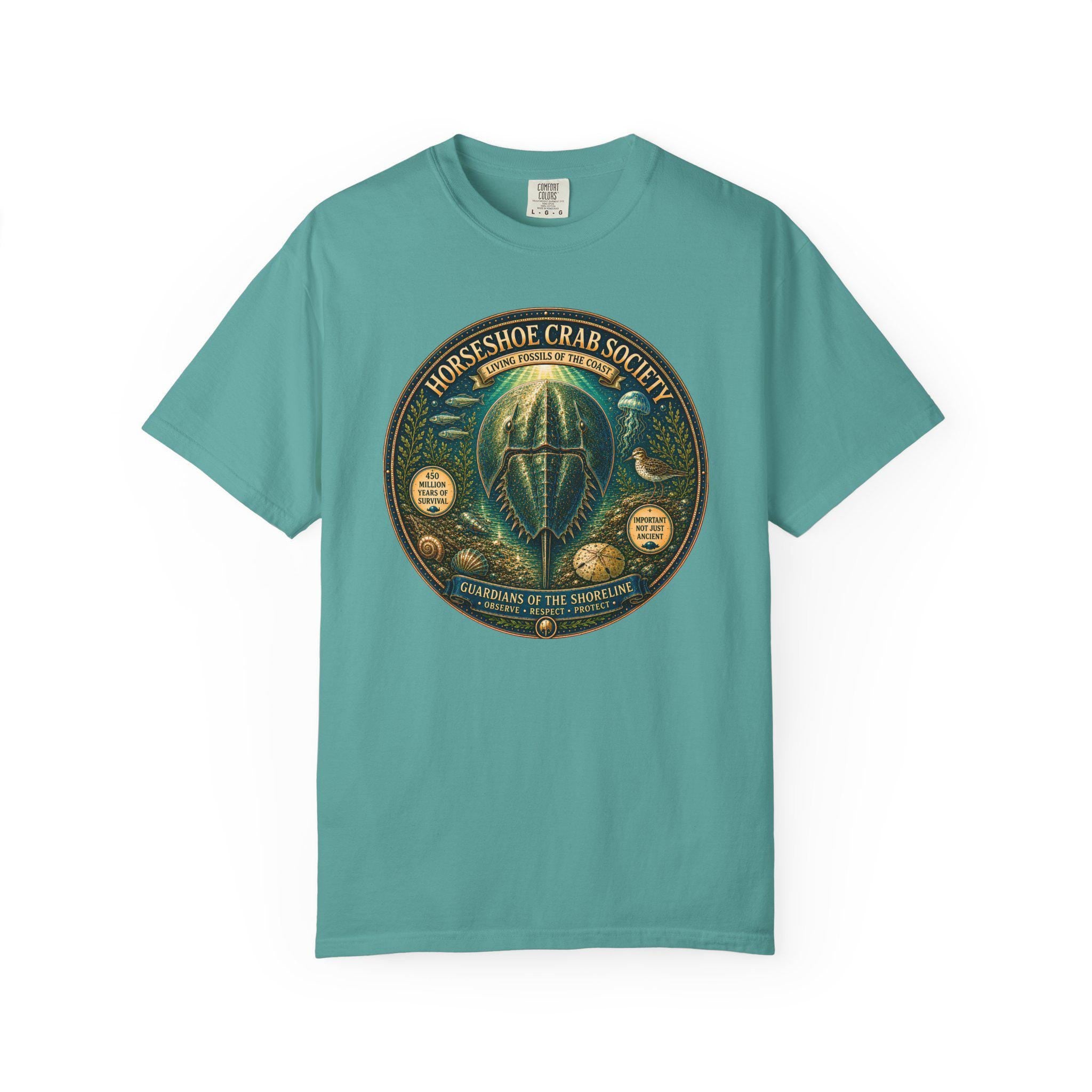 Horseshoe Crab Society Shirt, Living Fossil Marine Biology Tee, Coastal Ocean Wildlife Graphic