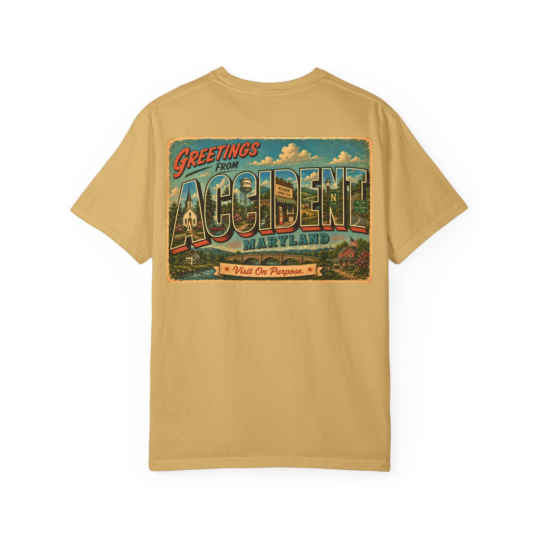 Greetings From Accident Maryland Postcard Graphic Tee, Vintage Small Town Souvenir Shirt