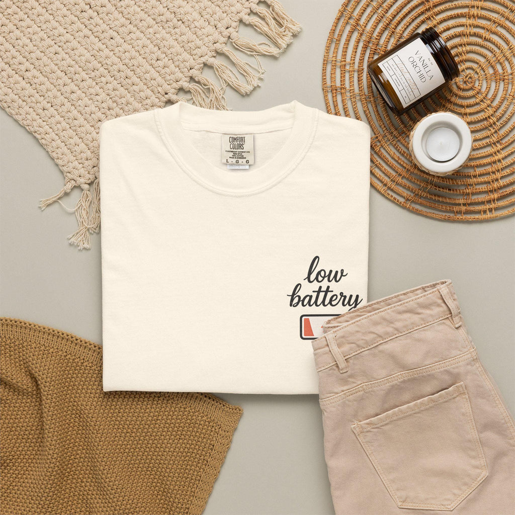 Low Battery Moms Club, Funny Tired Mom Tee, Motherhood Humor, Coffee Prayers Back Print