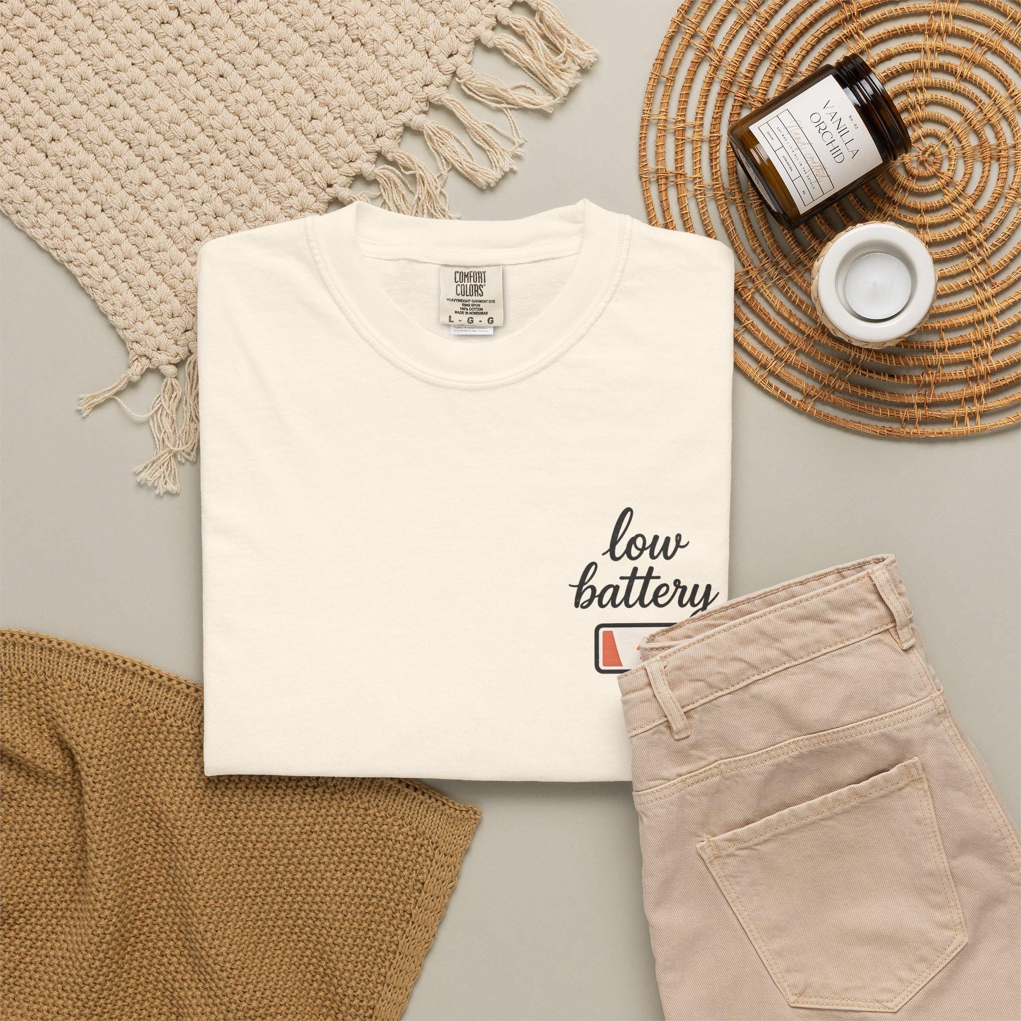Low Battery Moms Club, Funny Tired Mom Tee, Motherhood Humor, Coffee Prayers Back Print