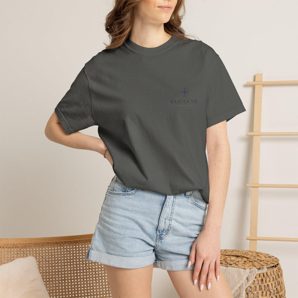 Sail La Vie Vintage Sailboat Tee, Coastal Nautical Compass Shirt