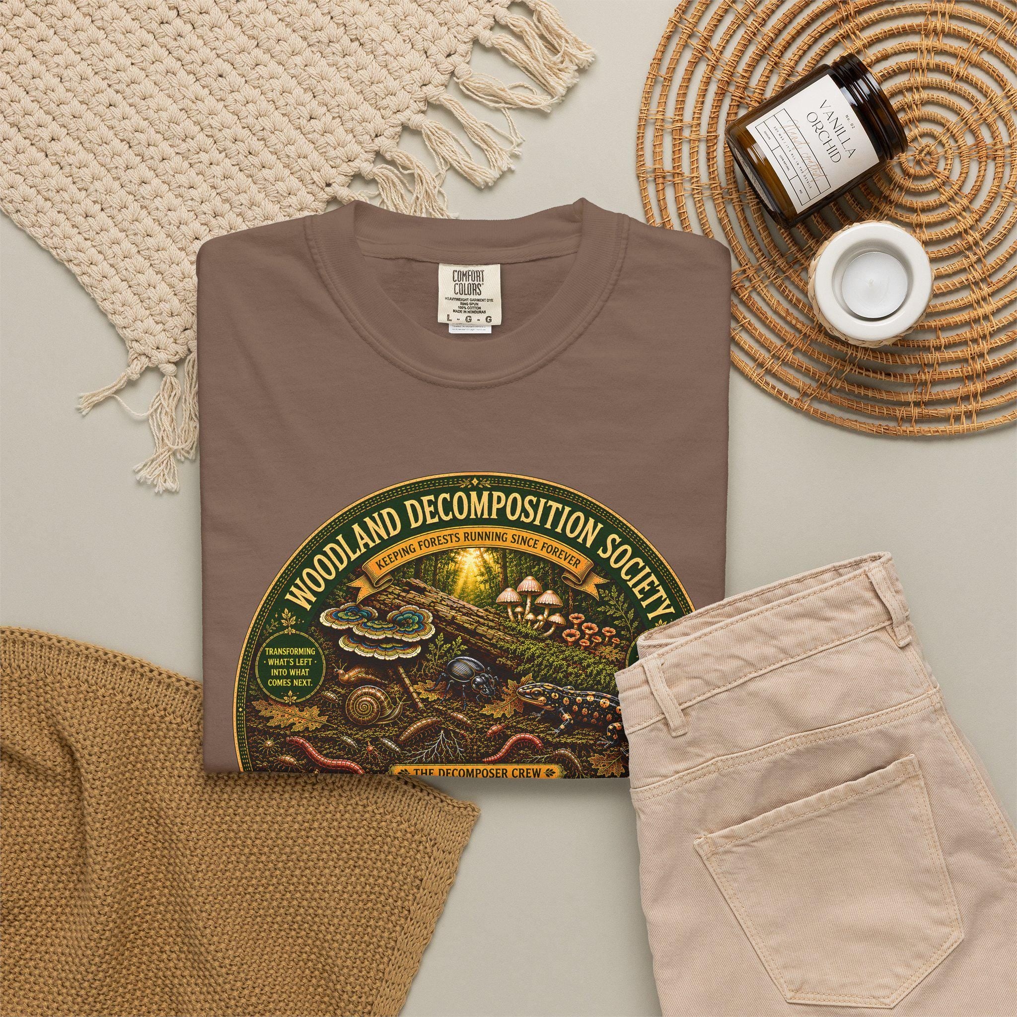 Woodland Decomposition Society Shirt | Vintage Forest Nature Tee, Mushroom Salamander Graphic