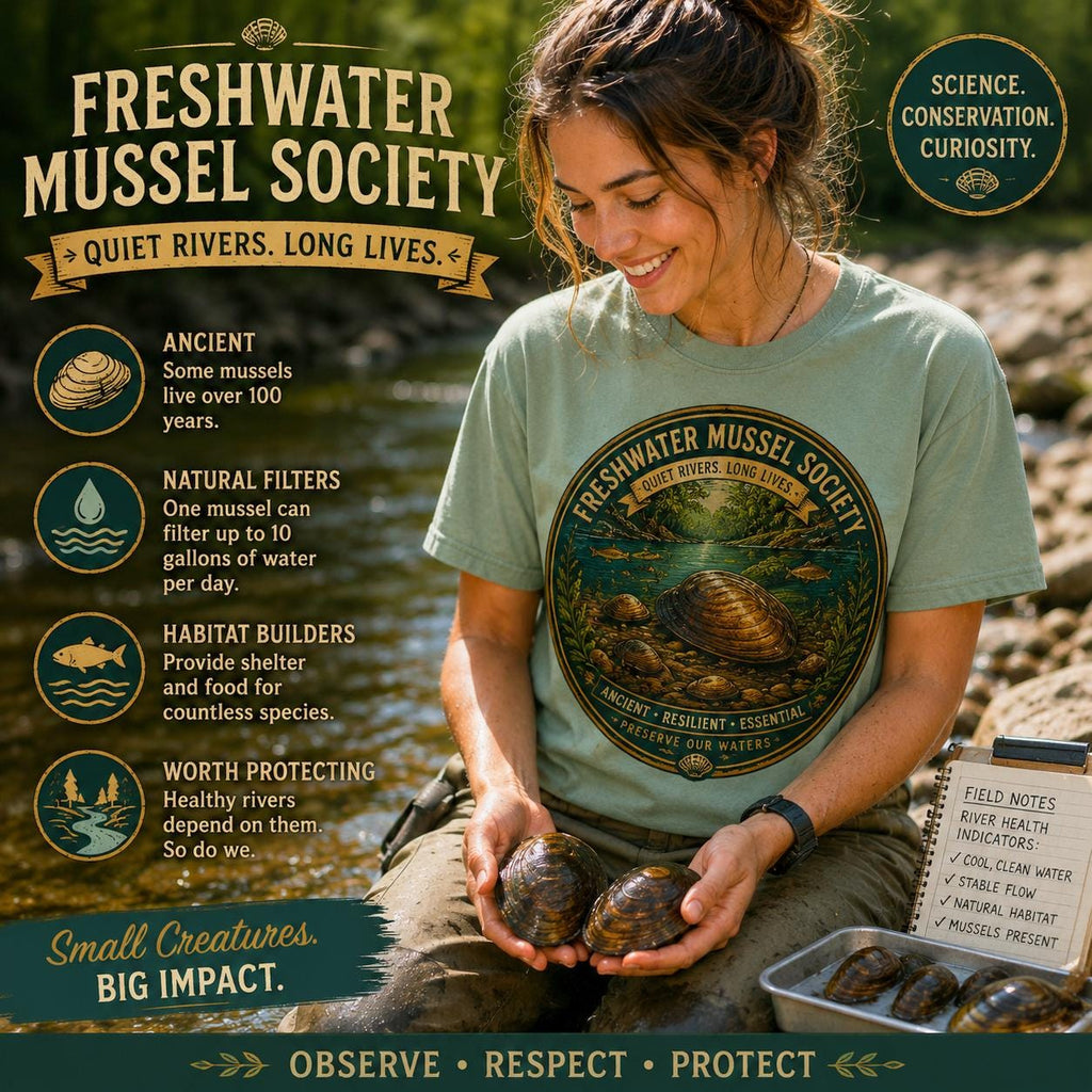 Freshwater Mussel Society Tee, River Conservation, Marine Biology, Comfort Colors Nature Shirt