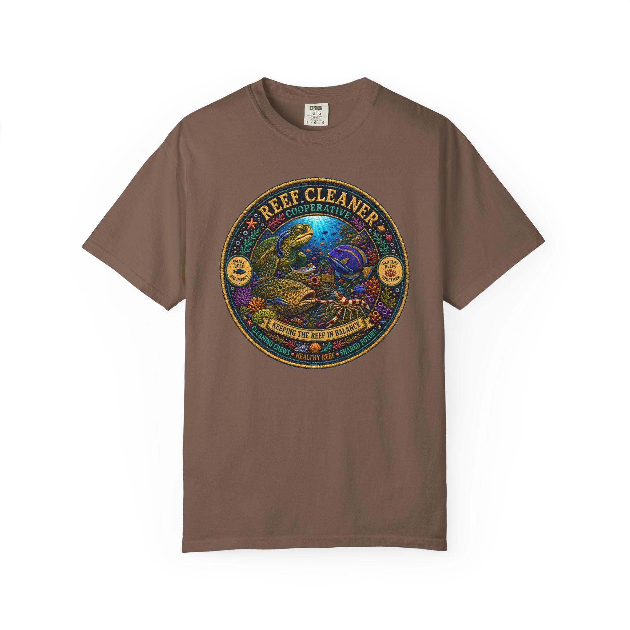Reef Cleaner Badge T-shirt | Sea Turtle & Coral Conservation Graphic