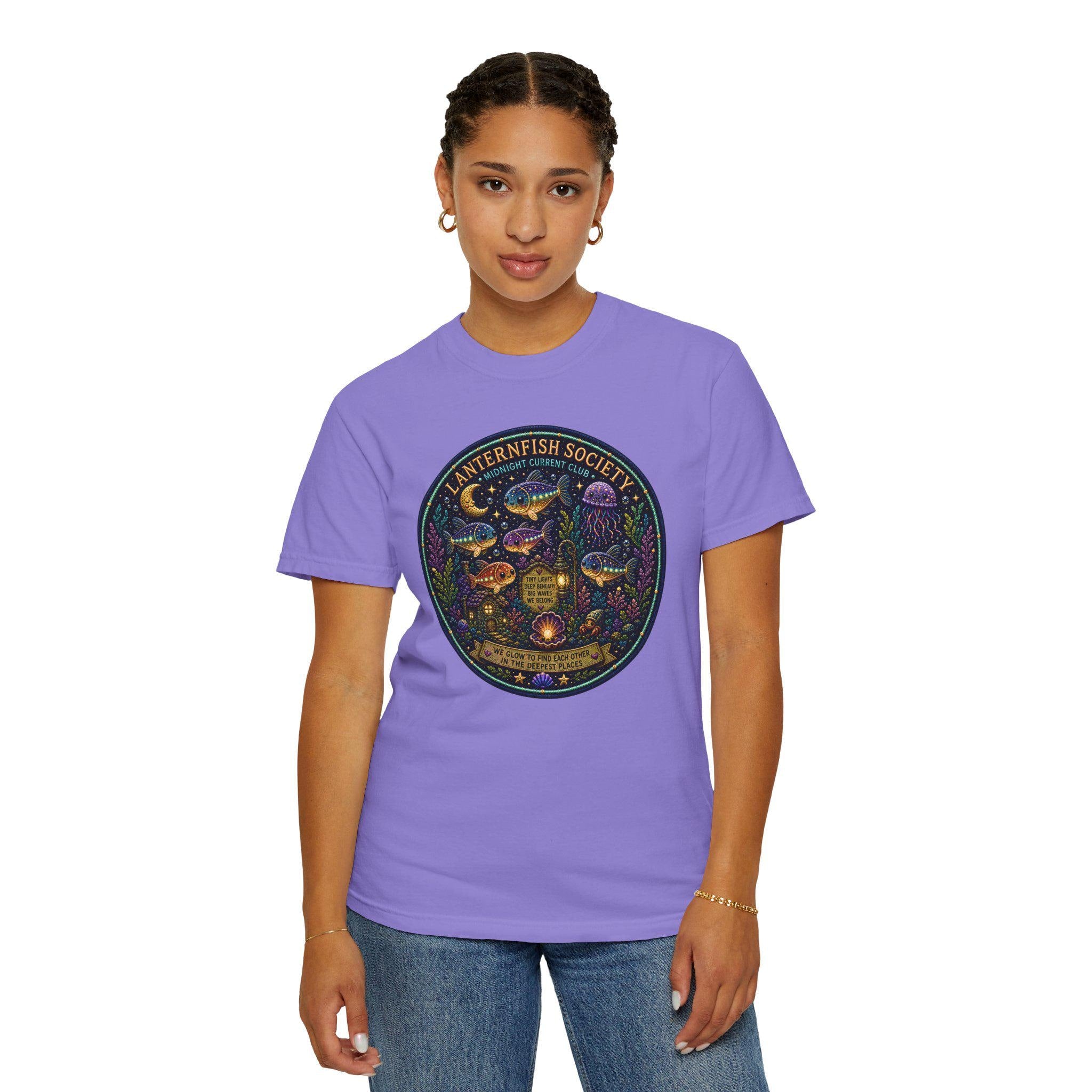 Lanternfish Society Shirt, Bioluminescent Deep Sea Marine Life Tee, Comfort Colors 1717