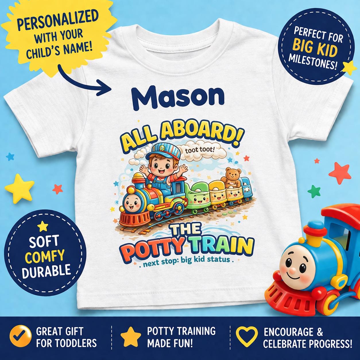 Personalized Potty Train Shirt, Toddler Big Kid Milestone Tee