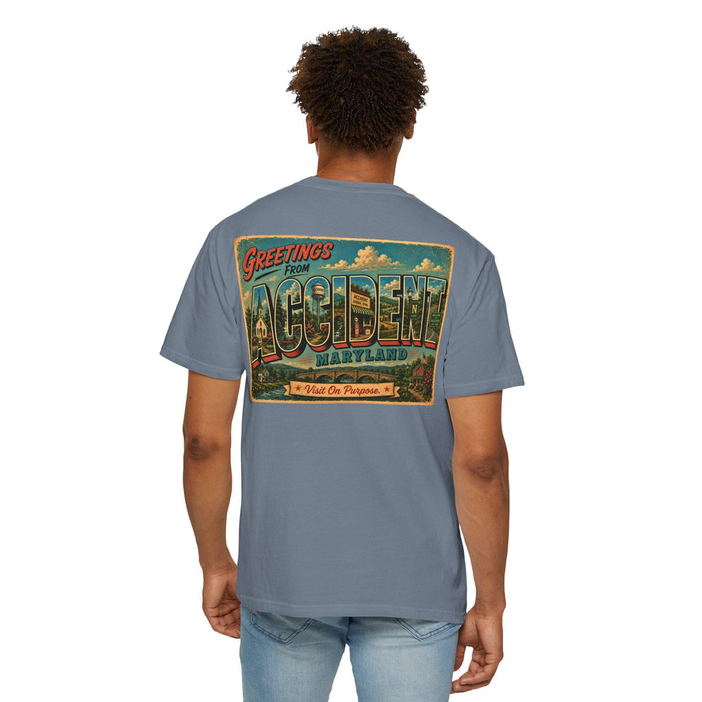 Greetings From Accident Maryland Postcard Graphic Tee, Vintage Small Town Souvenir Shirt