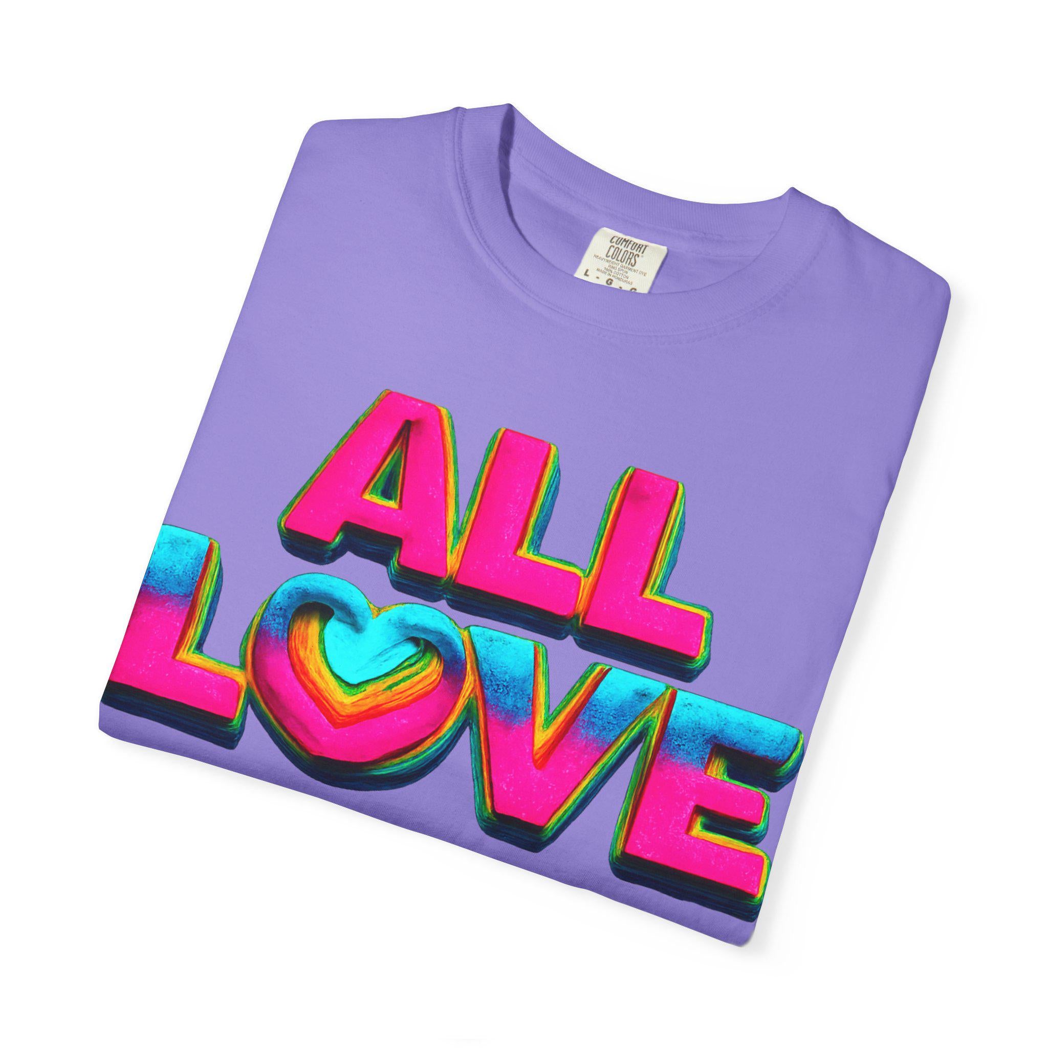 All Love Retro Heart Graphic Tee, Colorful Positive Vibes Shirt
