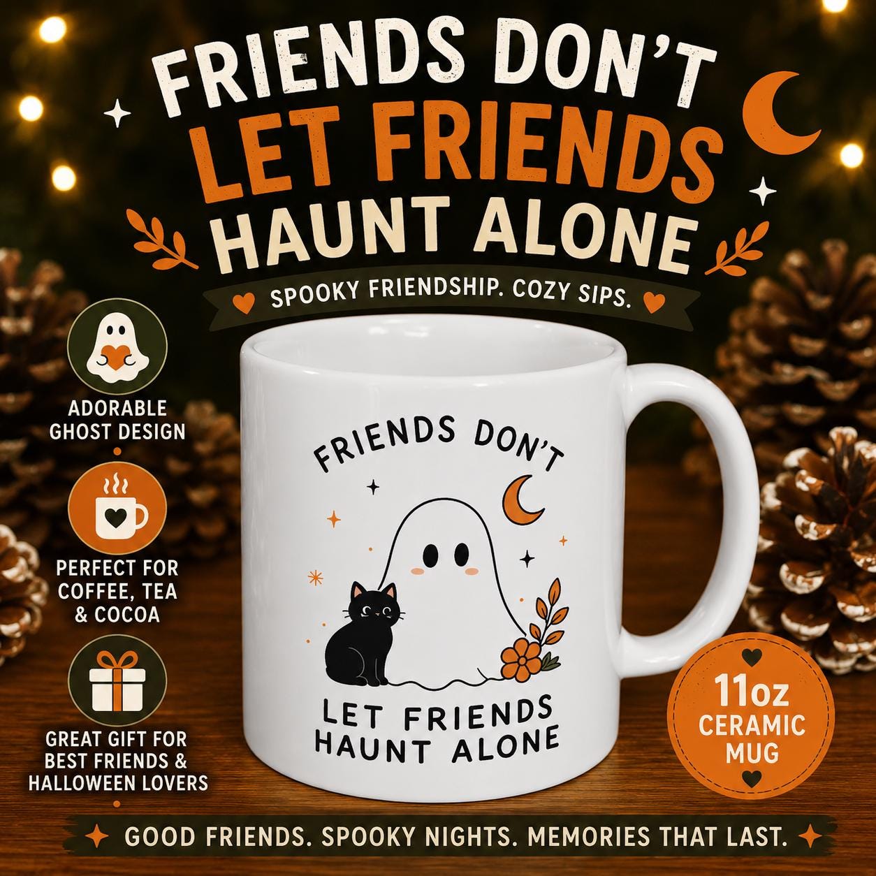 Friendship Ghost and Cat Mug | Ceramic Coffee Cup