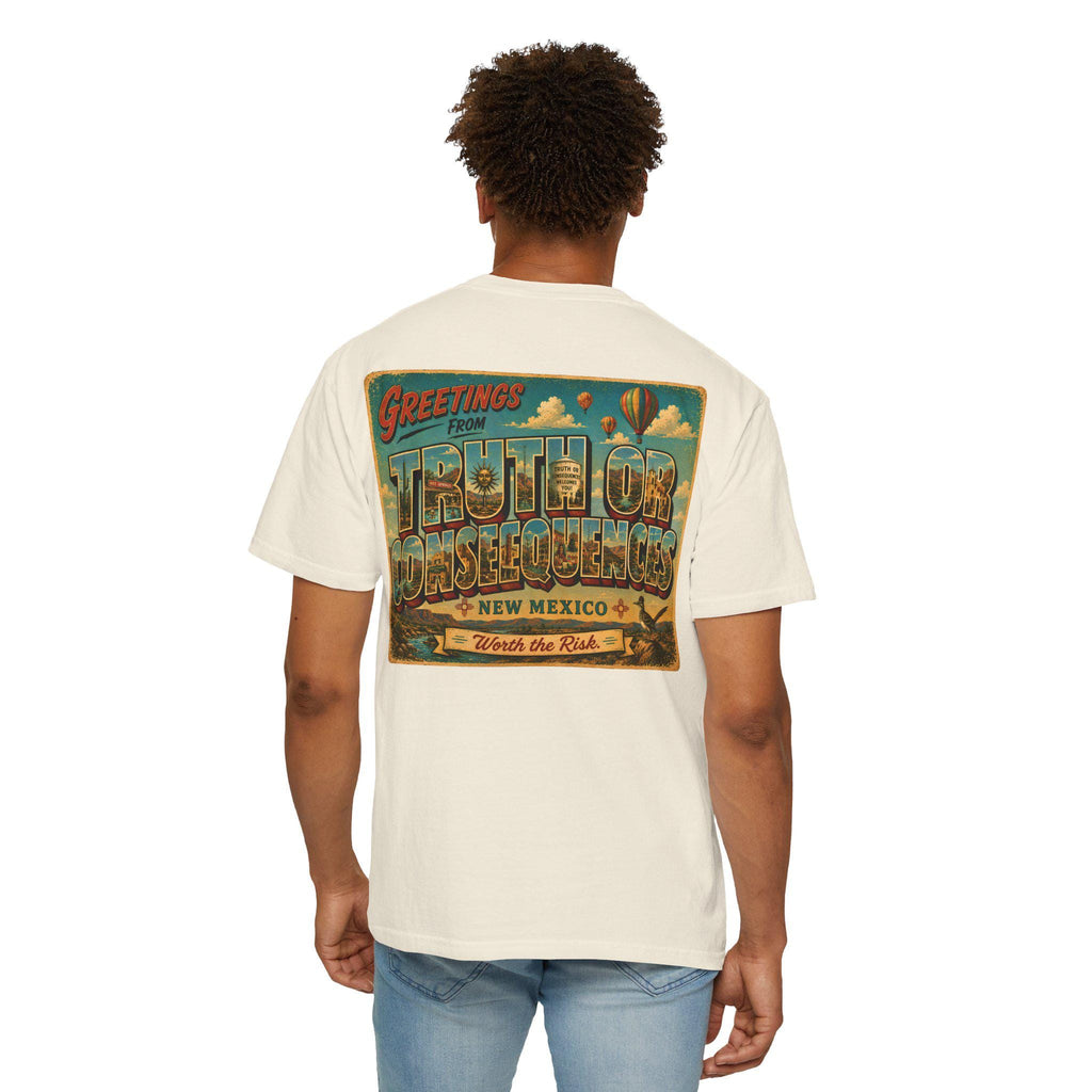 Greetings From Truth or Consequences New Mexico Postcard T-Shirt | Vintage Travel Souvenir Worth the Risk