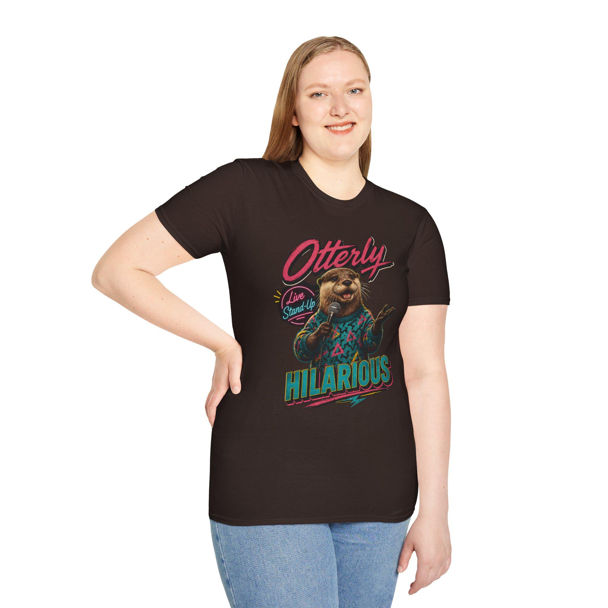 Otterly Hilarious Stand-Up Comedy Otter T-Shirt, Retro 80s Animal Pun Graphic Tee