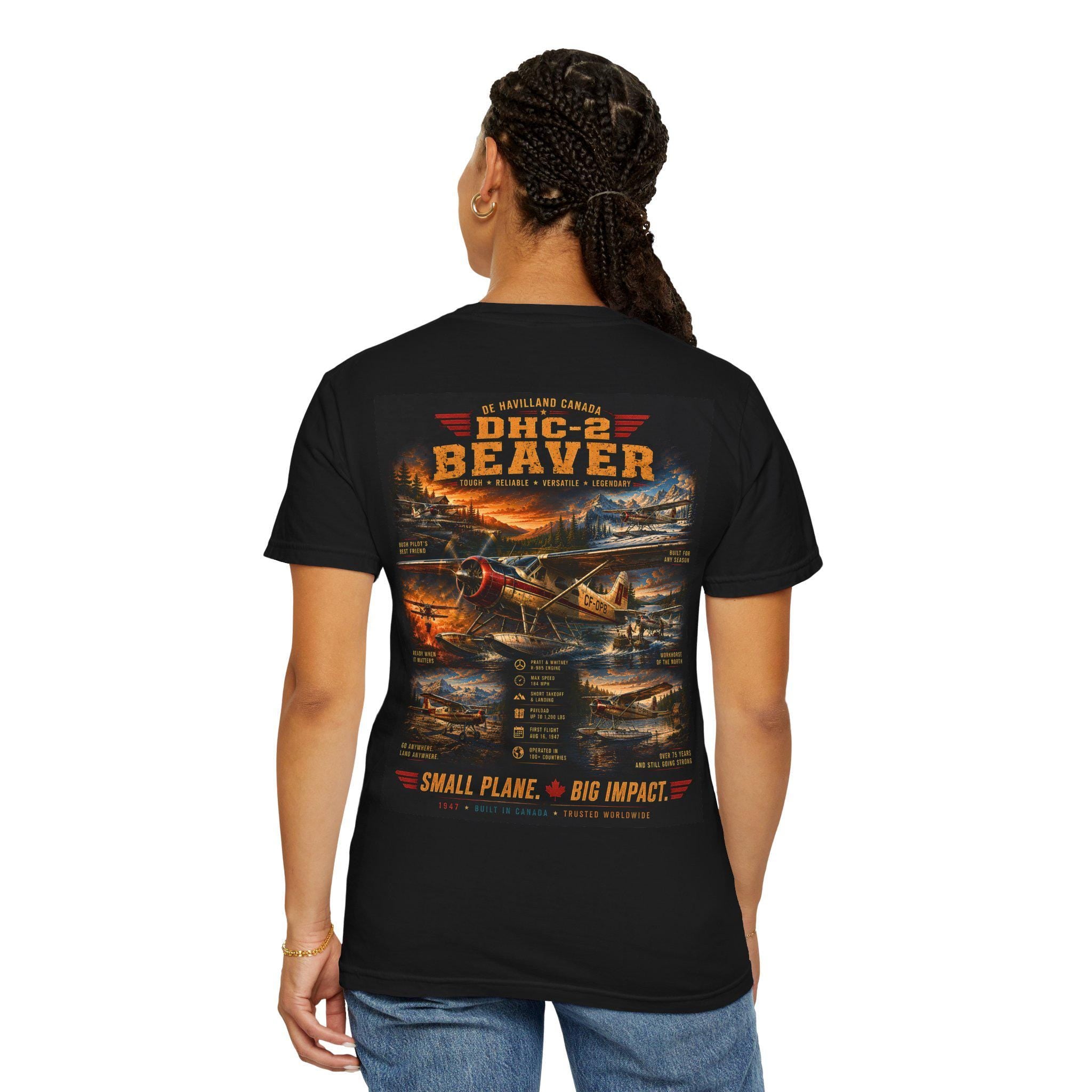 DHC-2 Beaver Seaplane T-shirt | Vintage Aircraft Poster, Back Print