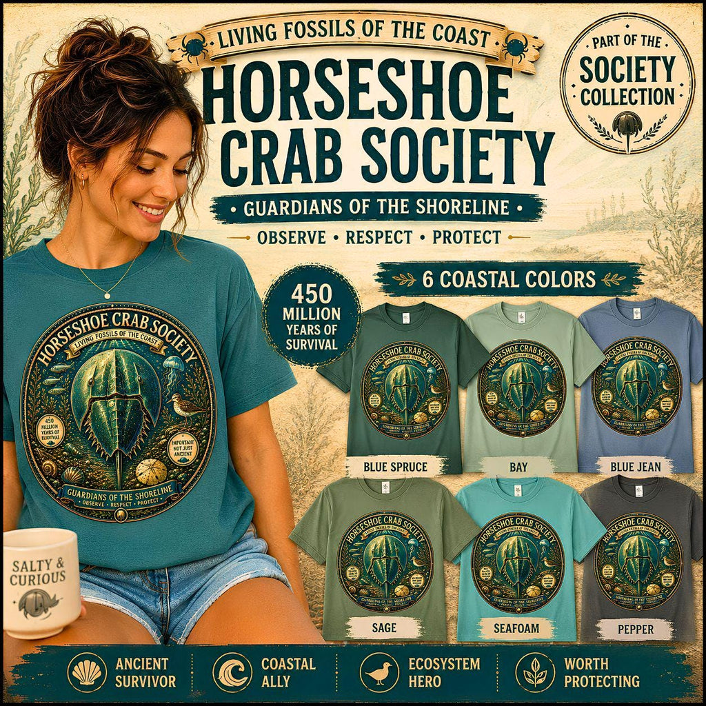 Horseshoe Crab Society Shirt, Living Fossil Marine Biology Tee, Coastal Ocean Wildlife Graphic