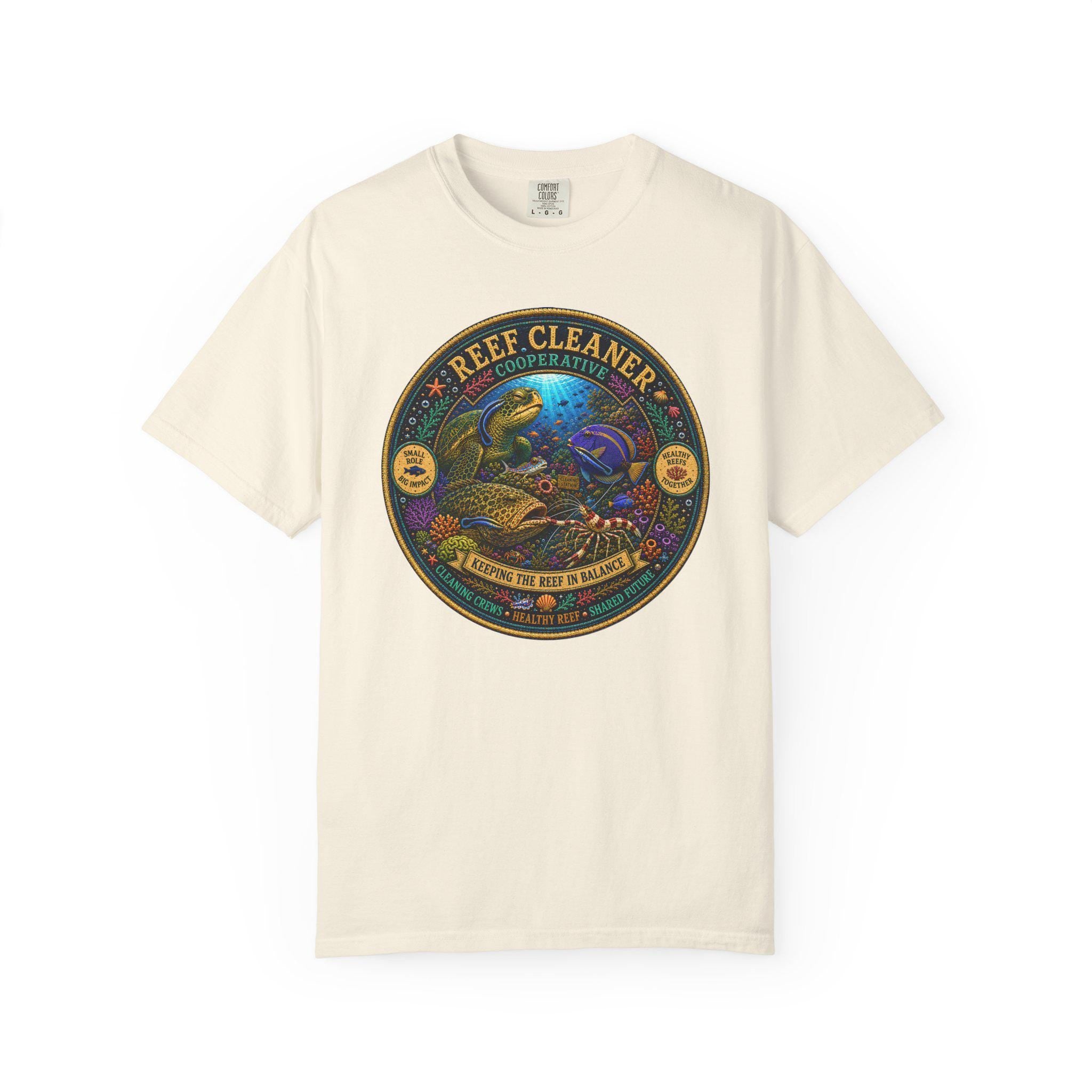 Reef Cleaner Badge T-shirt | Sea Turtle & Coral Conservation Graphic