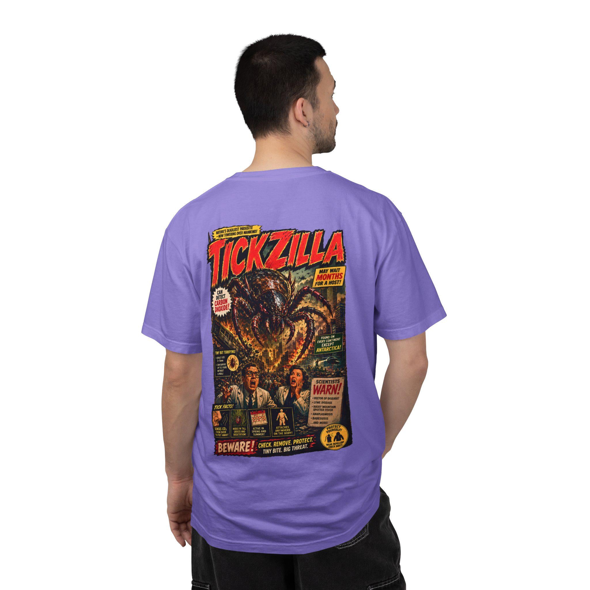 Tickzilla Monster Shirt, Retro Horror Movie Back Print, Lyme Disease Awareness Tee