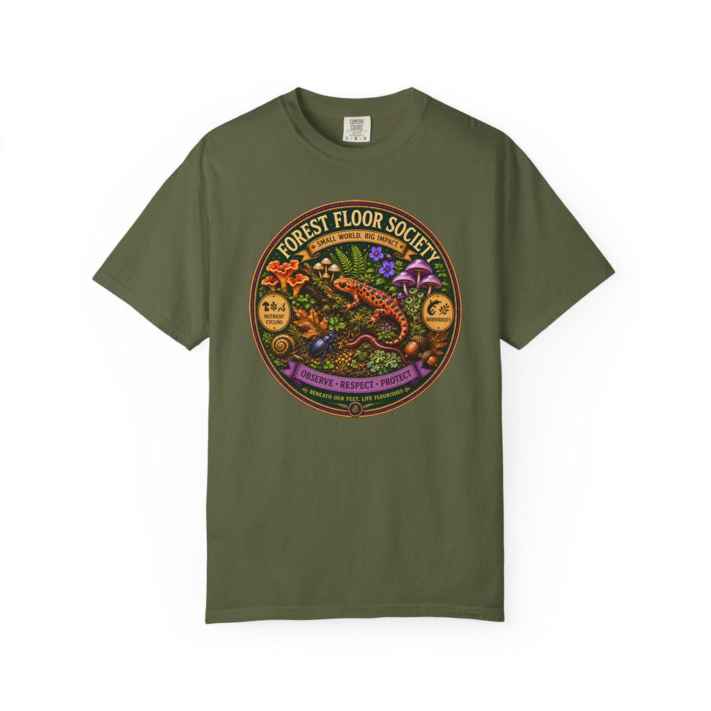 Forest Floor Society T-Shirt | Woodland Mushroom Moss Graphic Tee | Nature Lover Gift