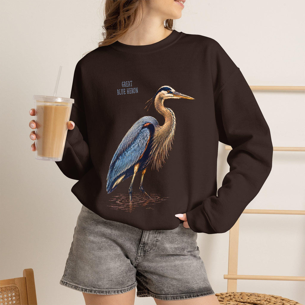Blue Heron Crewneck Sweatshirt | Vintage Bird Artwork, Nature Apparel