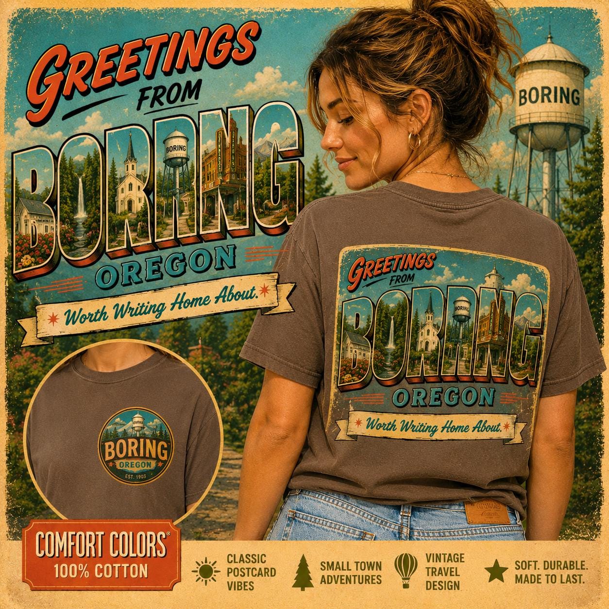 Greetings From Boring Oregon T-shirt | Retro Postcard Graphic
