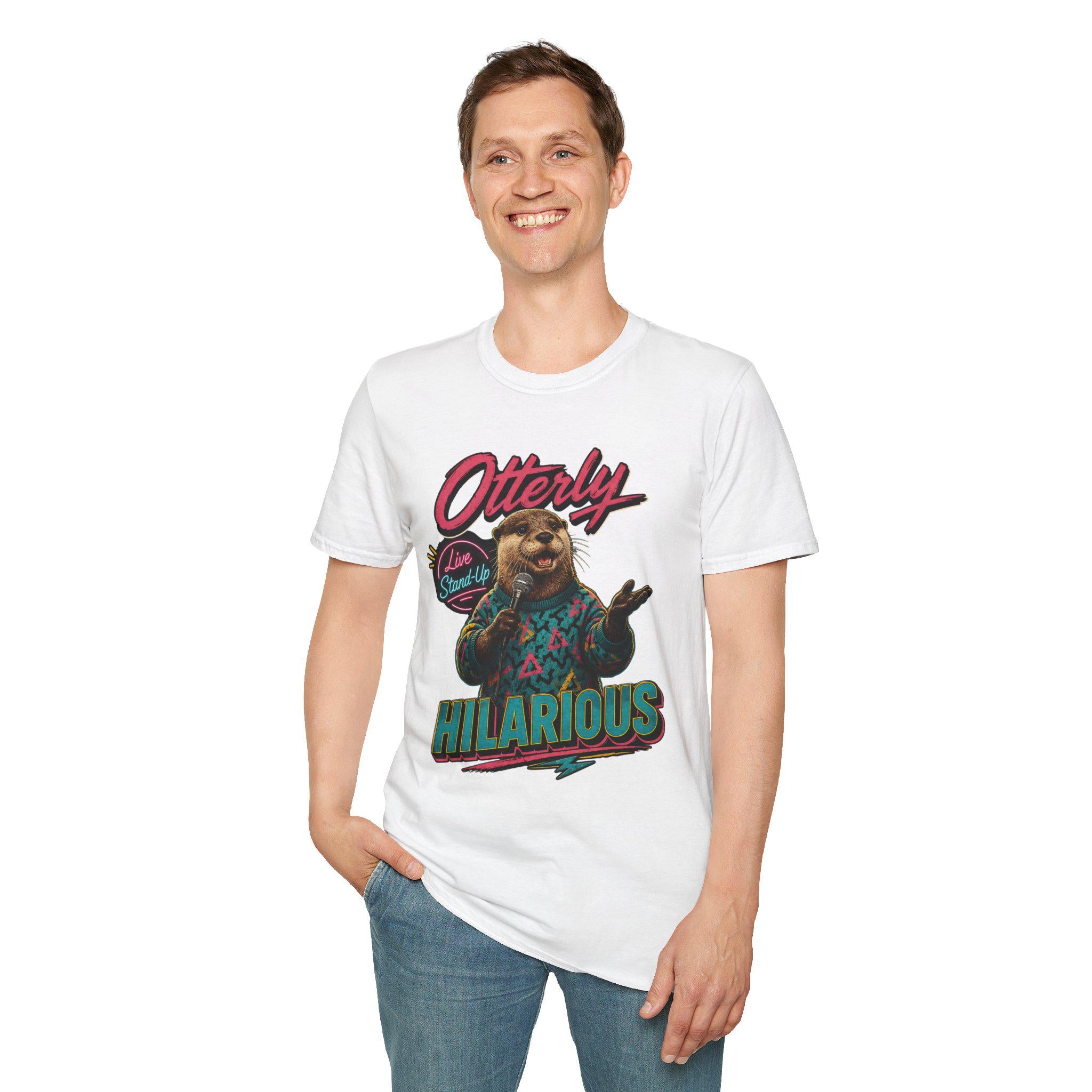 Otterly Hilarious Stand-Up Comedy Otter T-Shirt, Retro 80s Animal Pun Graphic Tee