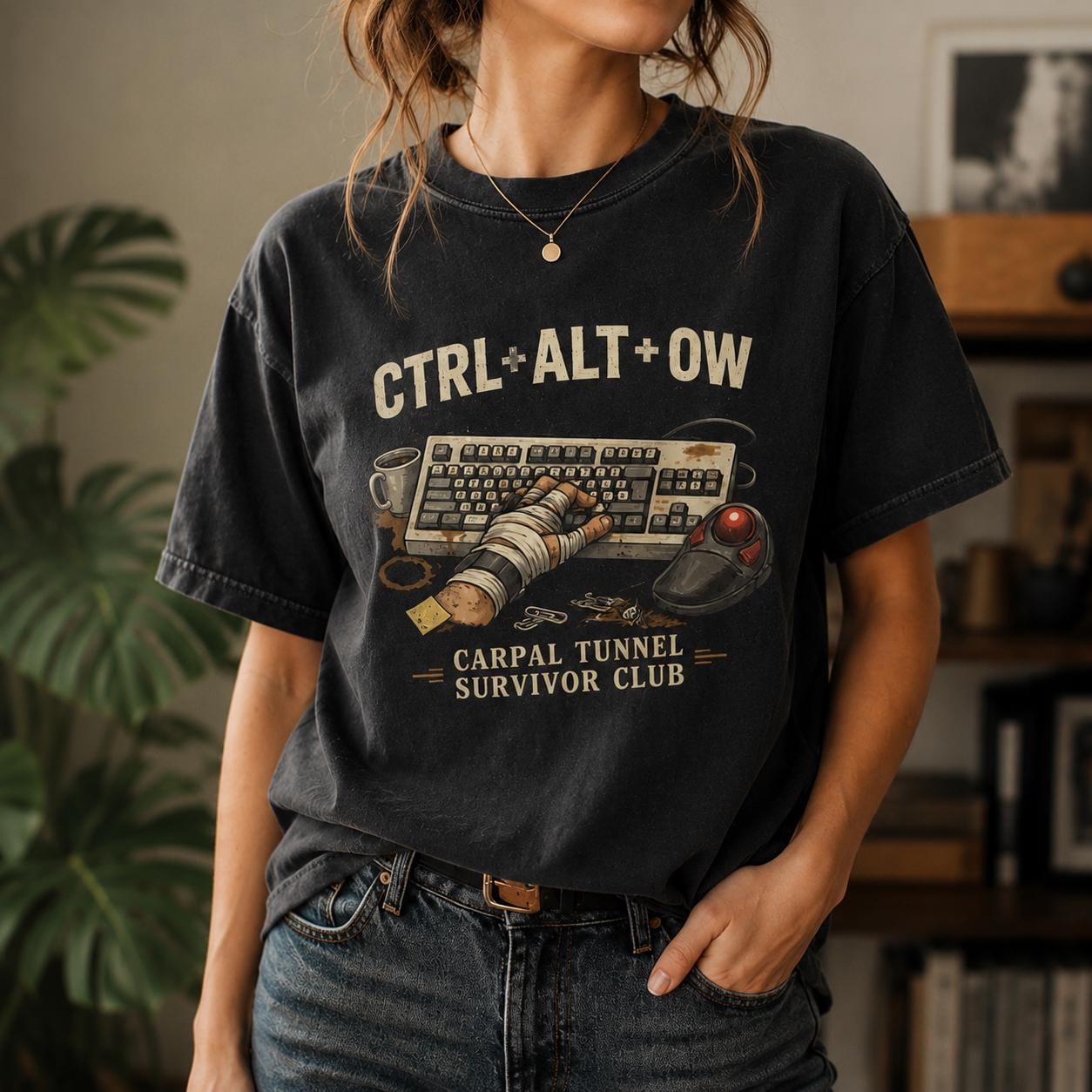 CTRL ALT OW Carpal Tunnel Survivor Club Tee, Funny Office Gamer Gift
