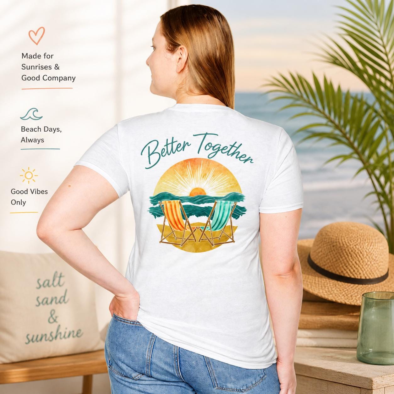 Better Together Beach Couple Shirt, Sunset Ocean Waves Tee