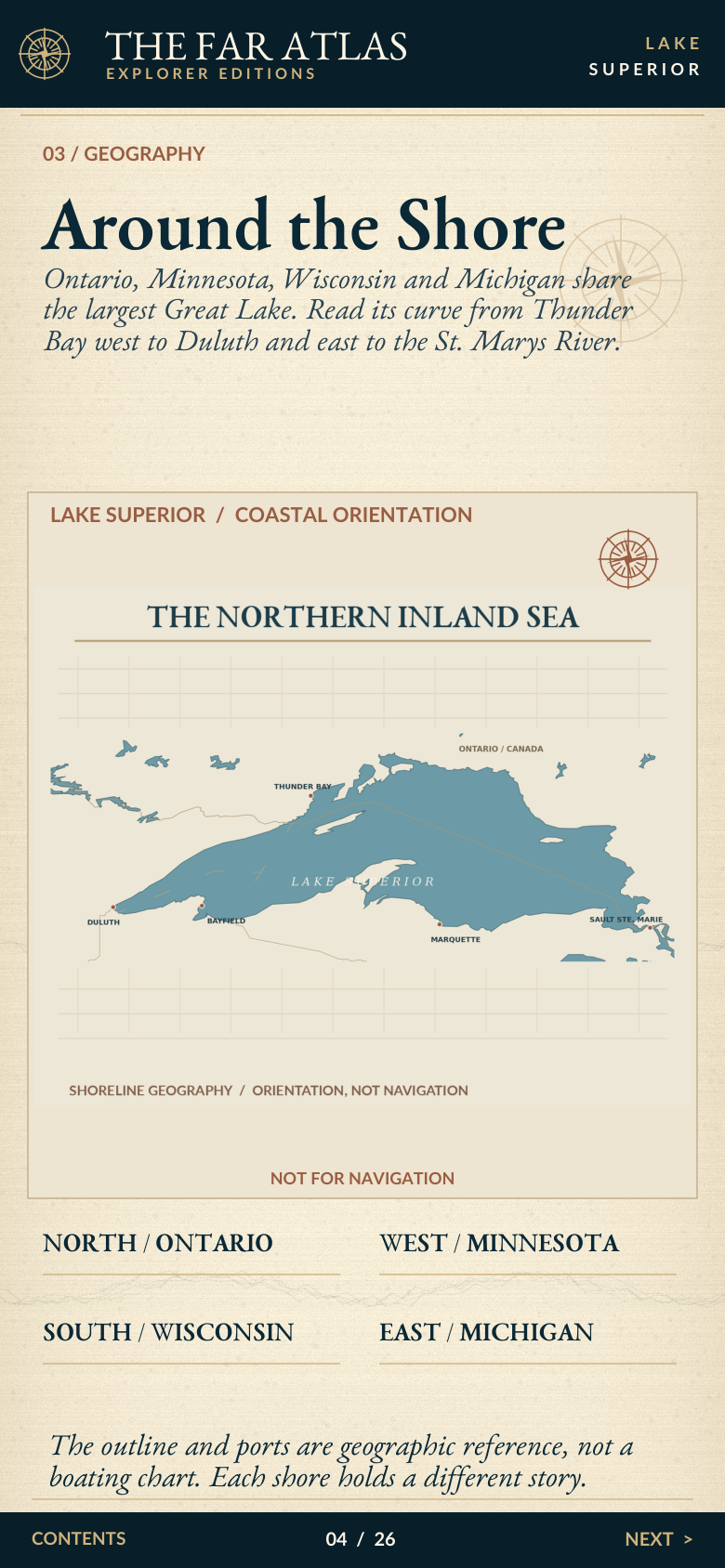 Inside the Far Atlas, illustrated Lake Superior map