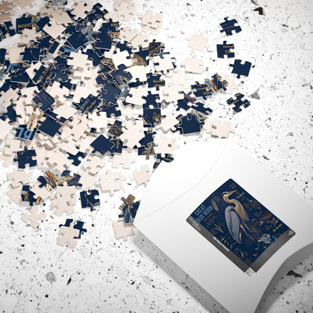 Blue Heron Nature Illustration Puzzle | Wetlands Bird Jigsaw (110-520 Pieces)