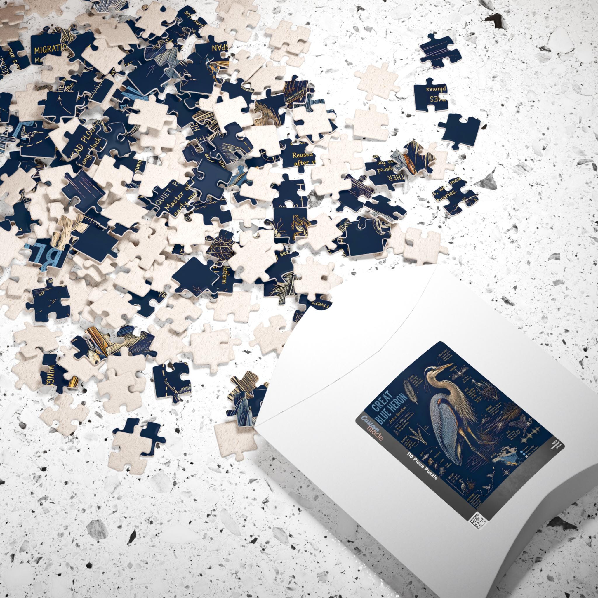 Blue Heron Nature Illustration Puzzle | Wetlands Bird Jigsaw (110-520 Pieces)