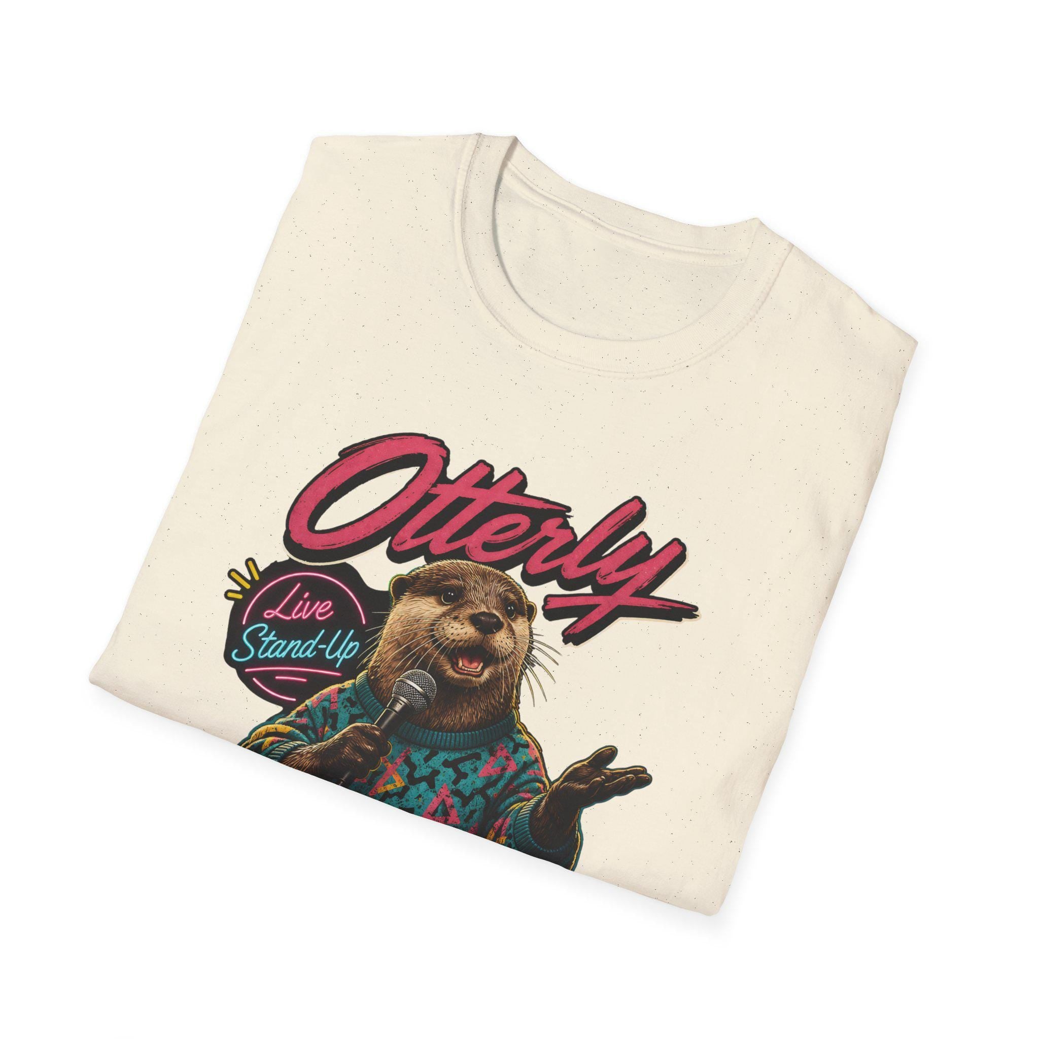 Otterly Hilarious Stand-Up Comedy Otter T-Shirt, Retro 80s Animal Pun Graphic Tee
