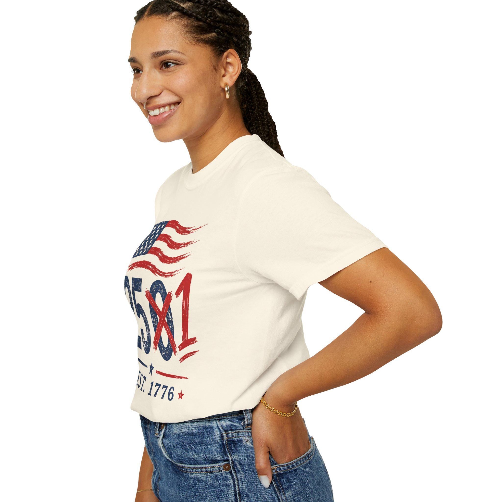 4th of July 2027 Comfort Colors 251 EST 1776 Distressed Flag Graphic Tee