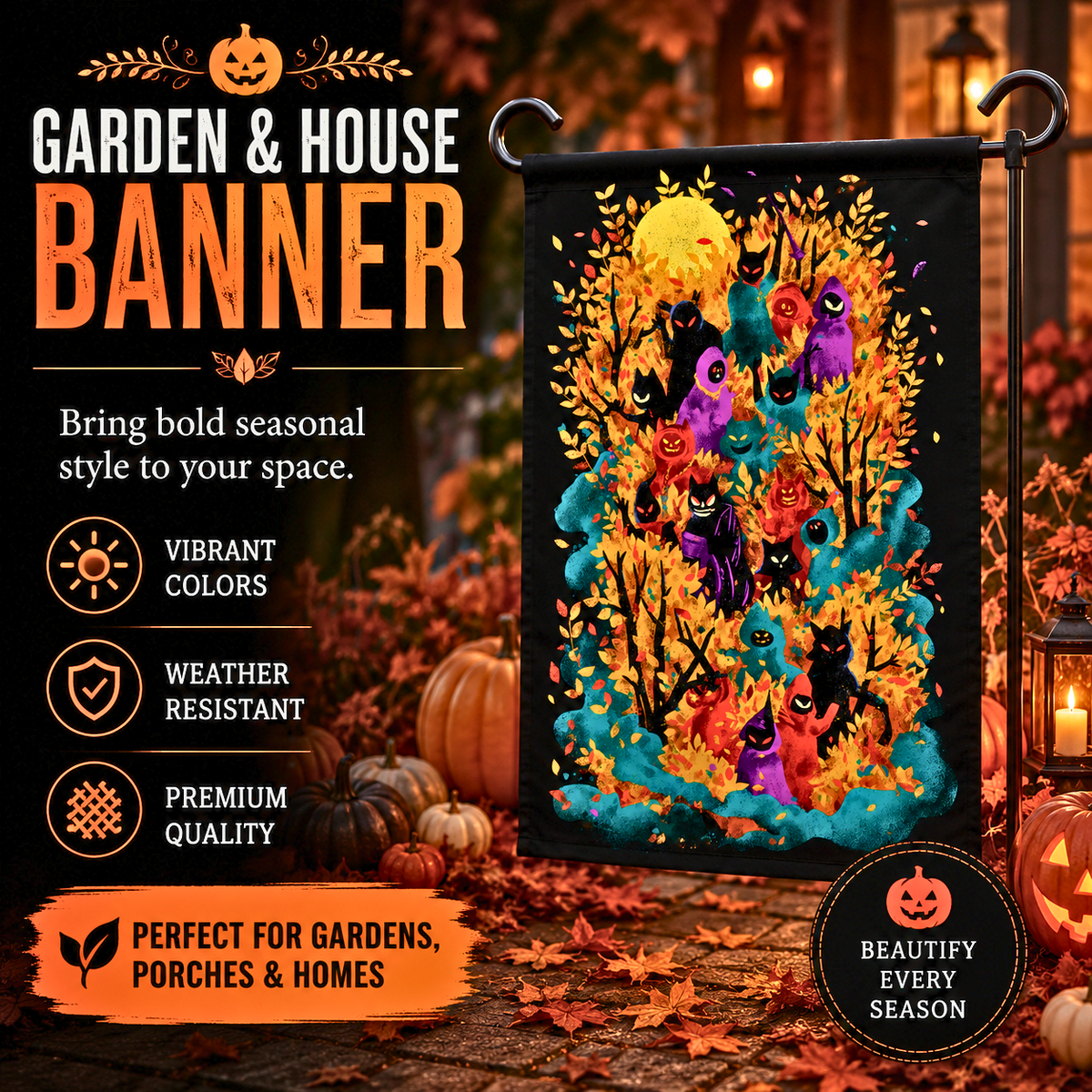 Colorful Ghosts Night Halloween garden flag